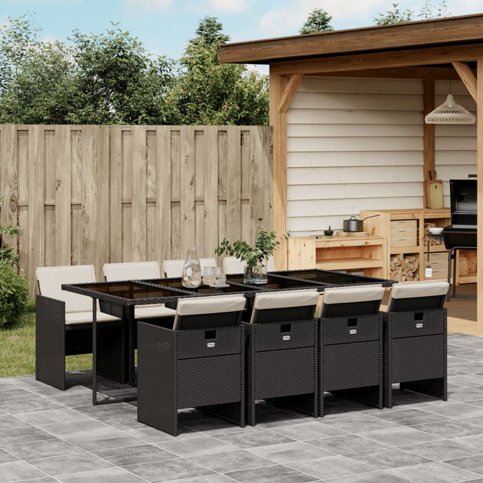 Set mobilier de grădină cu perne, 9 piese, negru, poliratan - WALTI WALTI