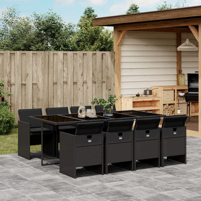 Set mobilier de grădină cu perne, 9 piese, negru, poliratan - WALTI WALTI