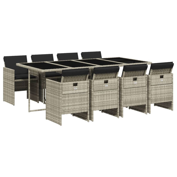 Set mobilier grădină cu perne, 9 piese, gri deschis, poliratan - WALTI WALTI