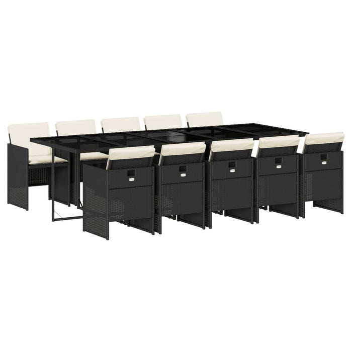 Set mobilier de exterior cu perne, 11 piese, negru, poliratan - WALTI WALTI