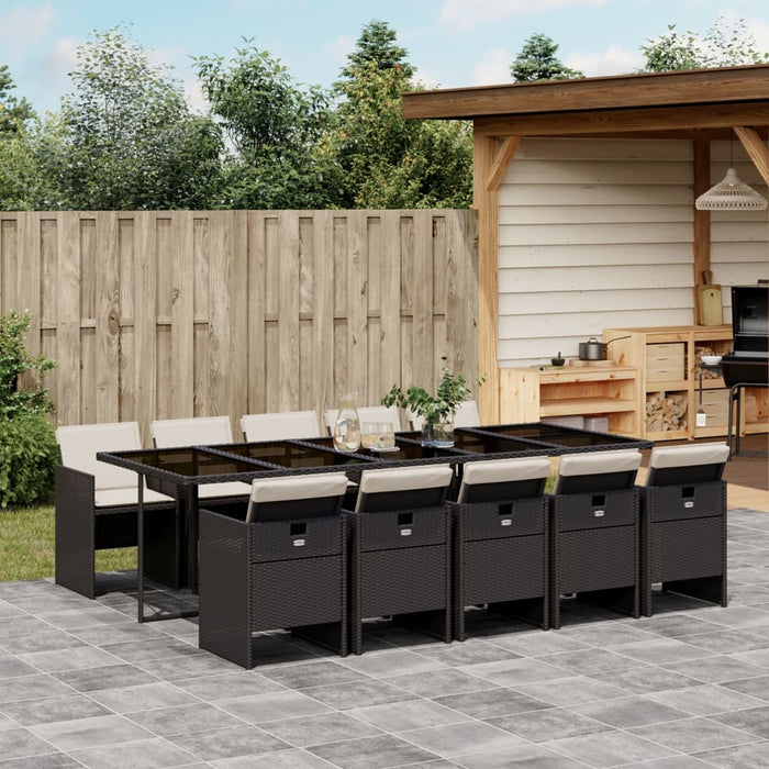 Set mobilier de exterior cu perne, 11 piese, negru, poliratan - WALTI WALTI