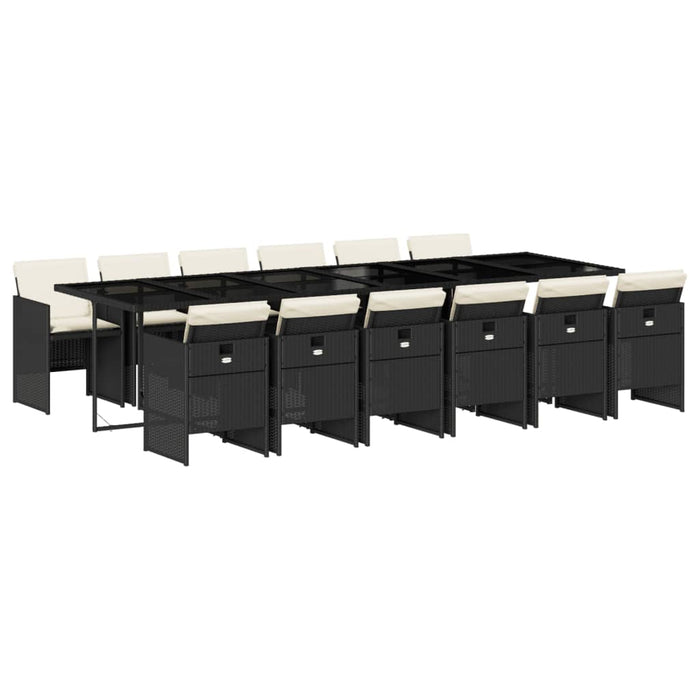Set mobilier de grădină cu perne, 13 piese, negru, poliratan - WALTI WALTI