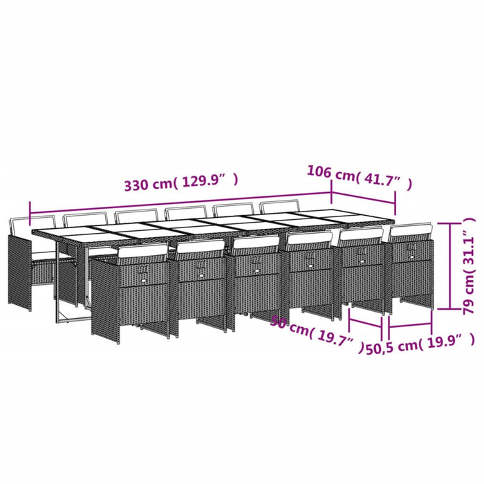 Set mobilier de grădină cu perne, 13 piese, negru, poliratan WALTI