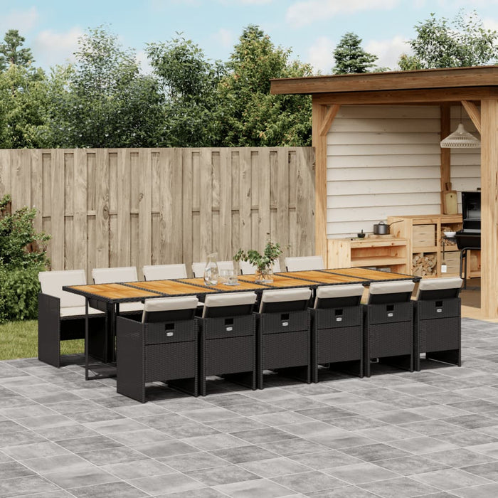 Set mobilier de grădină cu perne, 13 piese, negru, poliratan WALTI