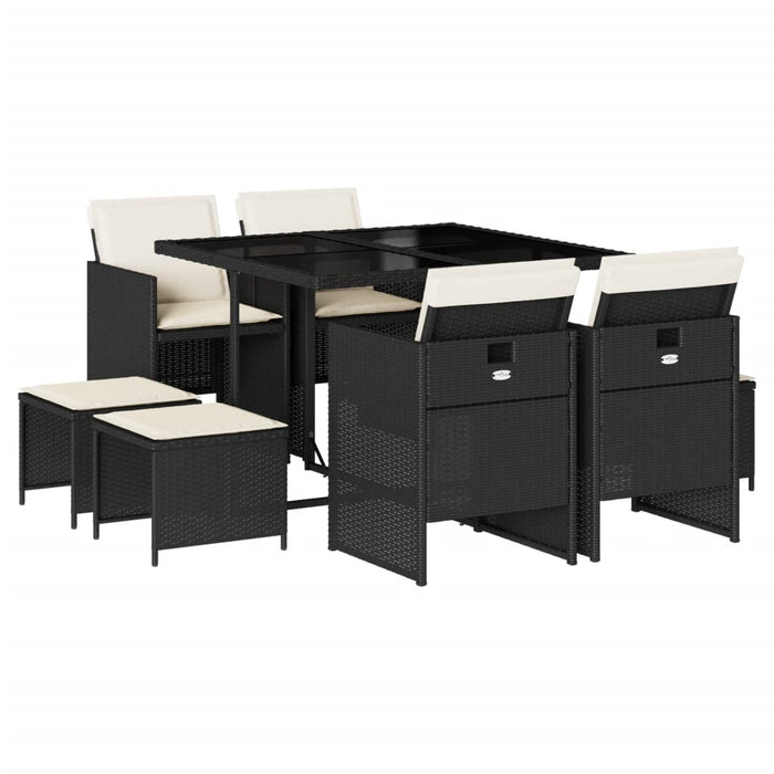 Set mobilier de grădină cu perne, 9 piese, negru, poliratan WALTI