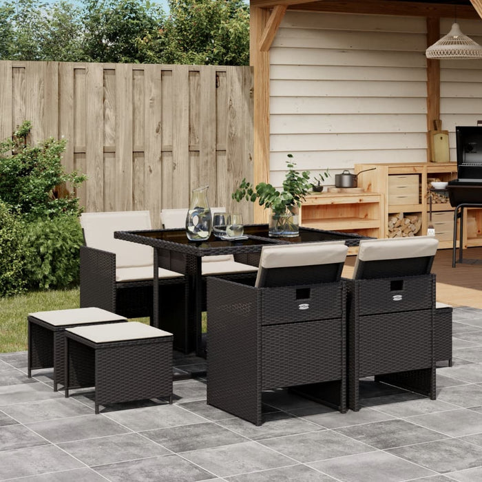 Set mobilier de grădină cu perne, 9 piese, negru, poliratan WALTI