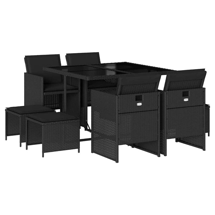 Set mobilier de grădină cu perne, 9 piese, negru, poliratan - WALTI WALTI