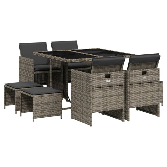 Set mobilier grădină cu perne, 9 piese, gri, poliratan - WALTI WALTI