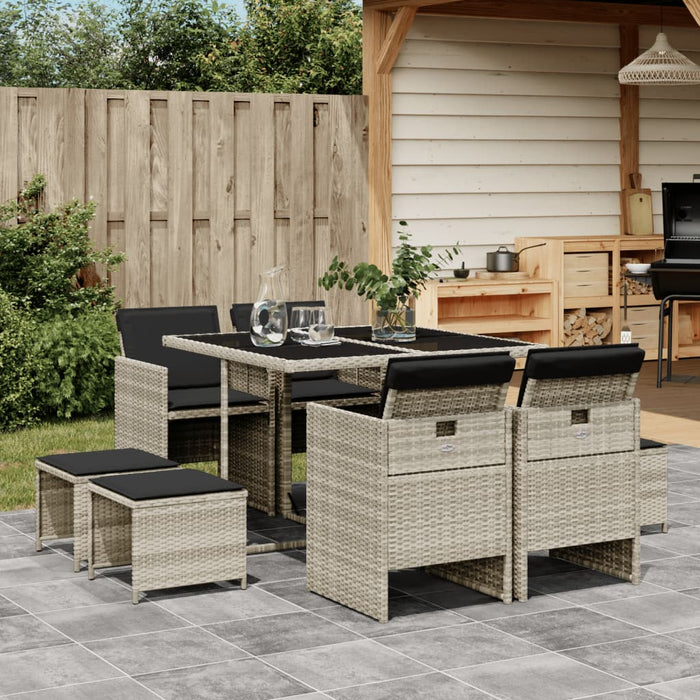 Set mobilier grădină cu perne, 9 piese, gri deschis, poliratan - WALTI WALTI
