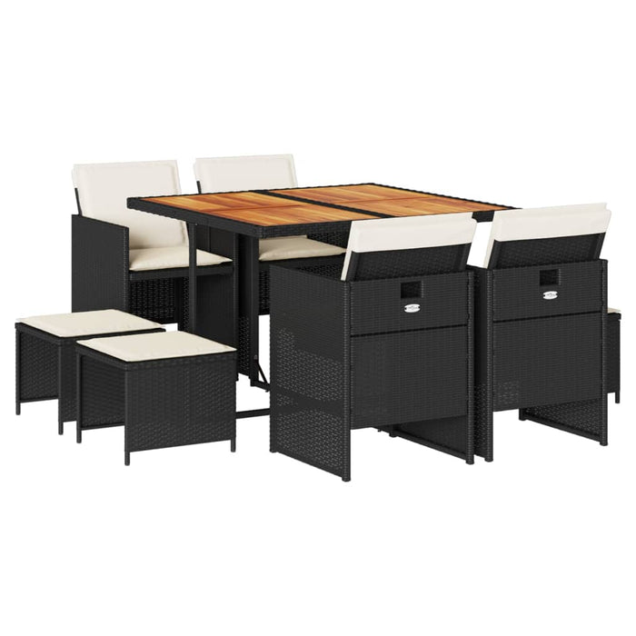 Set mobilier de grădină cu perne, 9 piese, negru, poliratan WALTI