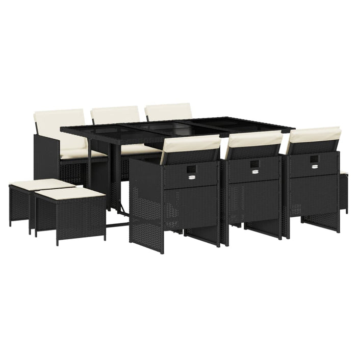 Set mobilier de exterior cu perne, 11 piese, negru, poliratan - WALTI WALTI