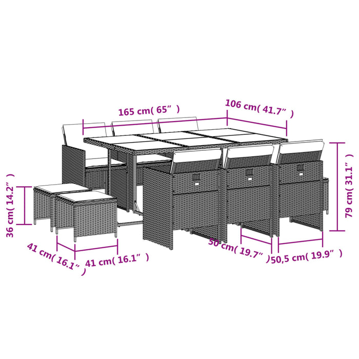 Set mobilier de exterior cu perne, 11 piese, negru, poliratan - WALTI WALTI