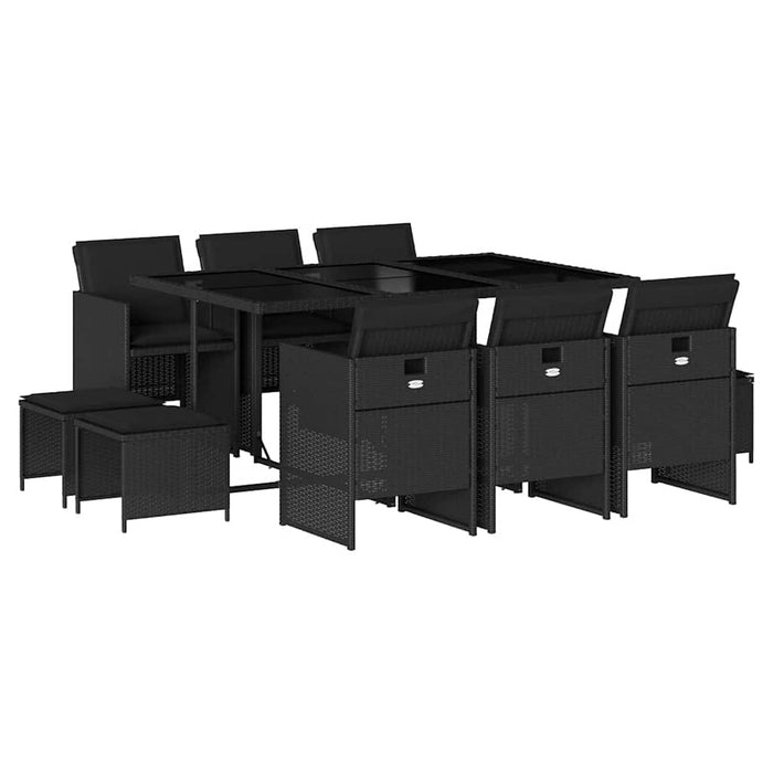 Set mobilier de exterior cu perne, 11 piese, negru, poliratan WALTI