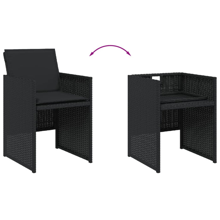 Set mobilier de exterior cu perne, 11 piese, negru, poliratan WALTI