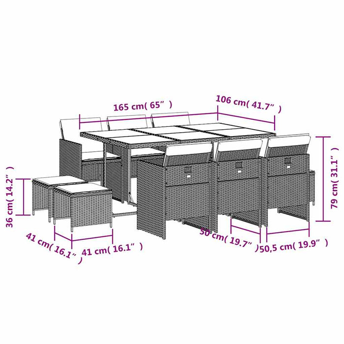 Set mobilier de exterior cu perne, 11 piese, negru, poliratan WALTI