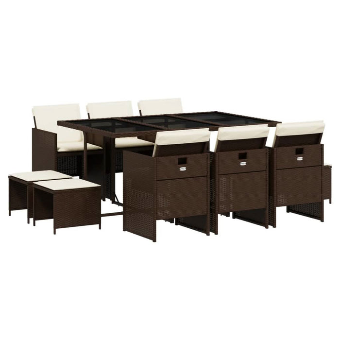 Set mobilier de grădină cu perne, 11 piese, maro, poliratan - WALTI WALTI