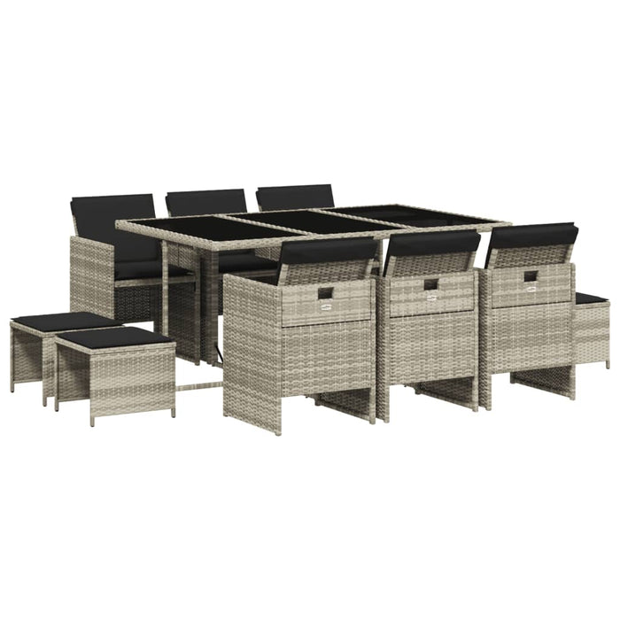 Set mobilier de grădină cu perne 11 piese gri deschis poliratan - WALTI WALTI