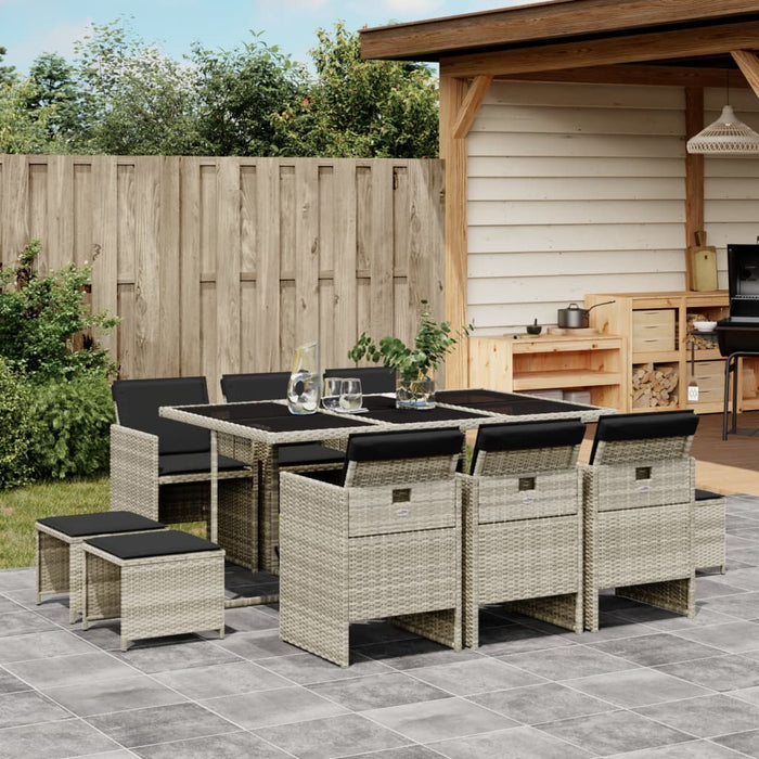 Set mobilier de grădină cu perne 11 piese gri deschis poliratan - WALTI WALTI