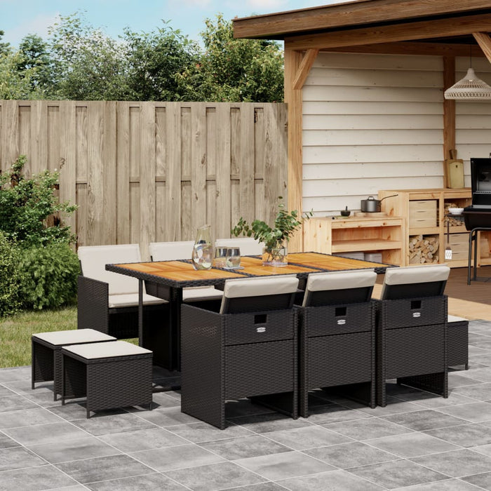 Set mobilier de exterior cu perne, 11 piese, negru, poliratan - WALTI WALTI