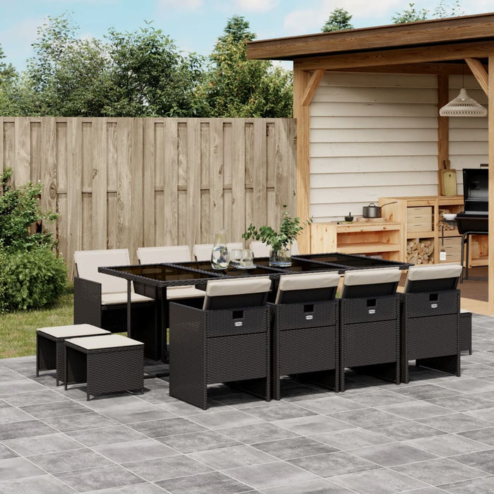 Set mobilier de grădină cu perne, 13 piese, negru, poliratan WALTI