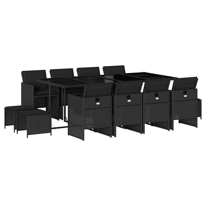 Set mobilier de grădină cu perne, 13 piese, negru, poliratan WALTI