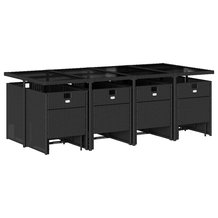 Set mobilier de grădină cu perne, 13 piese, negru, poliratan WALTI