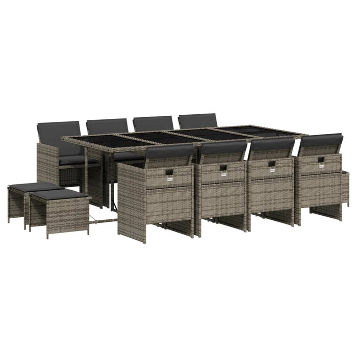 Set mobilier de grădină cu perne, 13 piese, gri, poliratan - WALTI WALTI