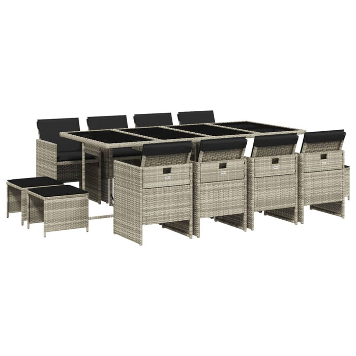 Set mobilier de grădină cu perne 13 piese gri deschis poliratan - WALTI WALTI