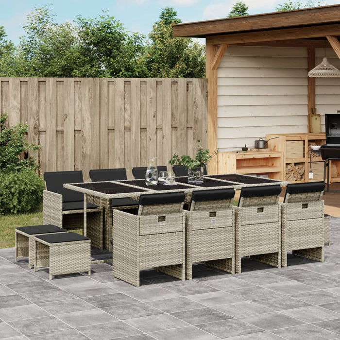 Set mobilier de grădină cu perne 13 piese gri deschis poliratan - WALTI WALTI