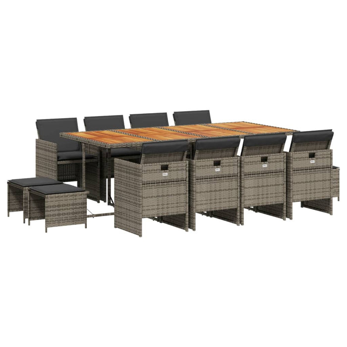 Set mobilier de grădină cu perne, 13 piese, gri, poliratan WALTI