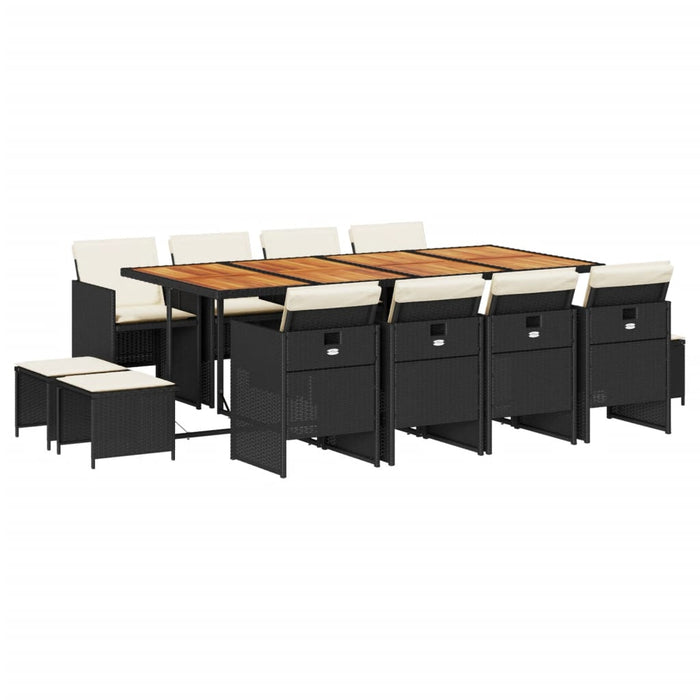 Set mobilier de grădină cu perne, 13 piese, negru, poliratan WALTI