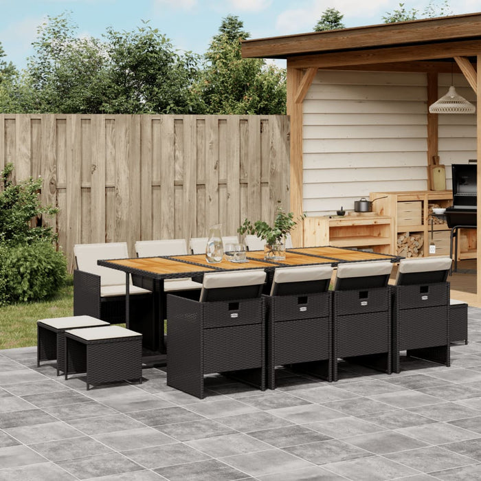 Set mobilier de grădină cu perne, 13 piese, negru, poliratan WALTI