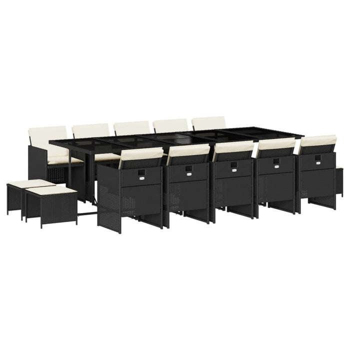 Set mobilier de grădină cu perne, 15 piese, negru, poliratan - WALTI WALTI