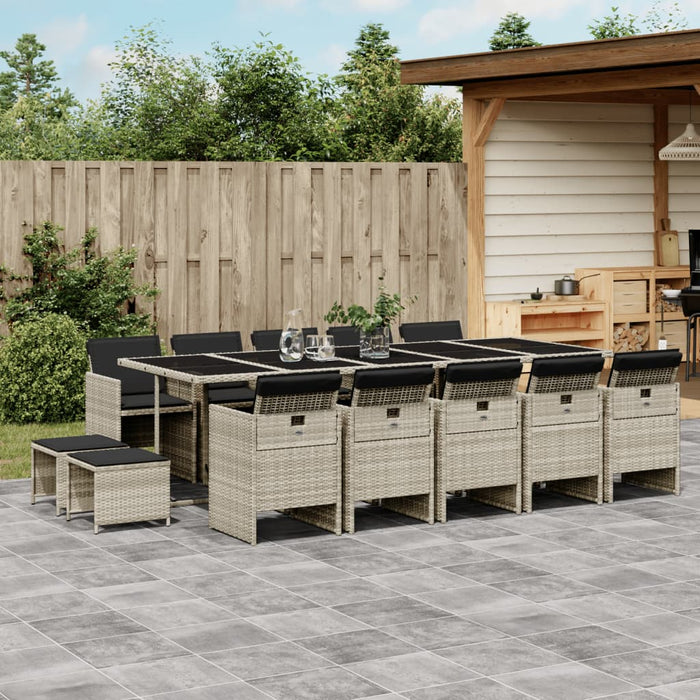 Set mobilier de grădină cu perne 15 piese gri deschis poliratan - WALTI WALTI