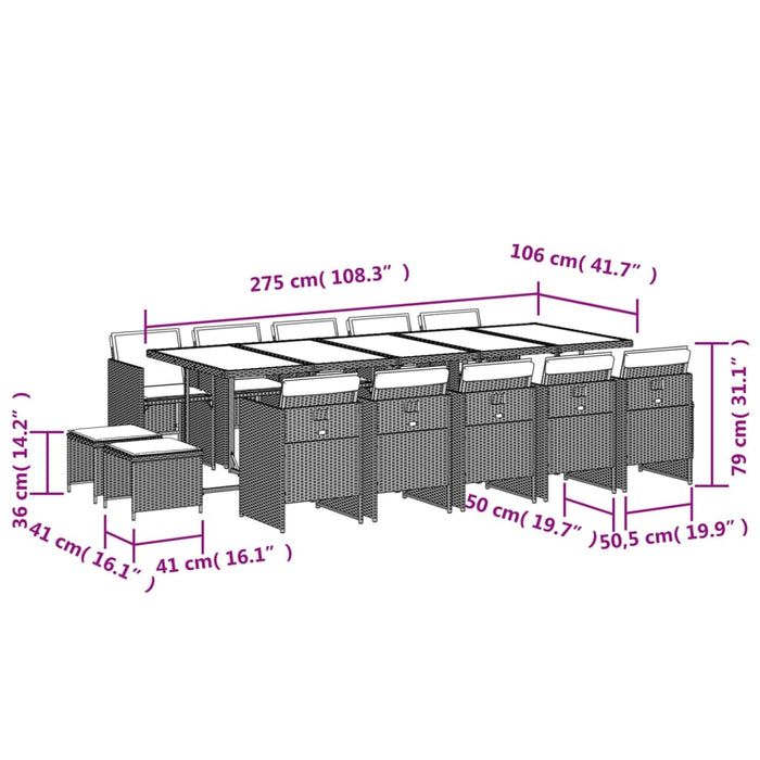 Set mobilier de grădină cu perne, 15 piese, negru, poliratan - WALTI WALTI