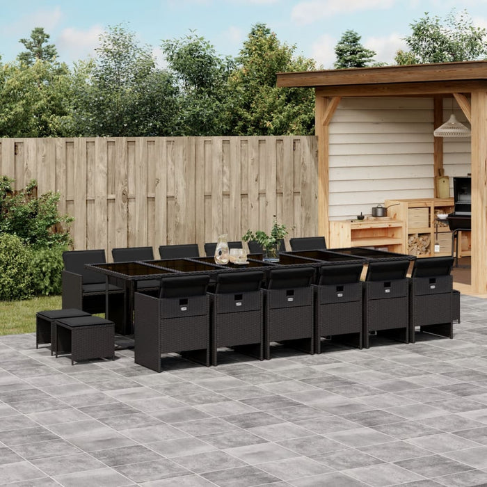 Set mobilier de grădină cu perne, 17 piese, negru, poliratan - WALTI WALTI