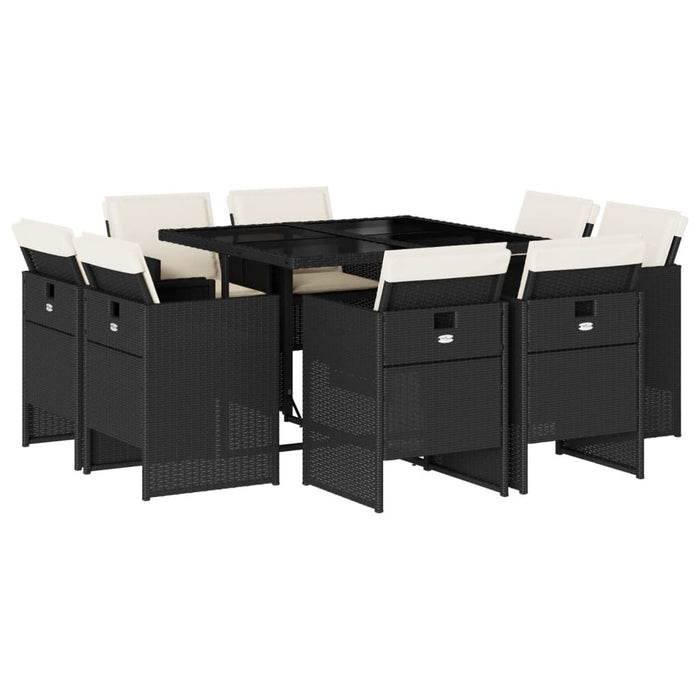 Set mobilier de grădină cu perne, 9 piese, negru, poliratan - WALTI WALTI