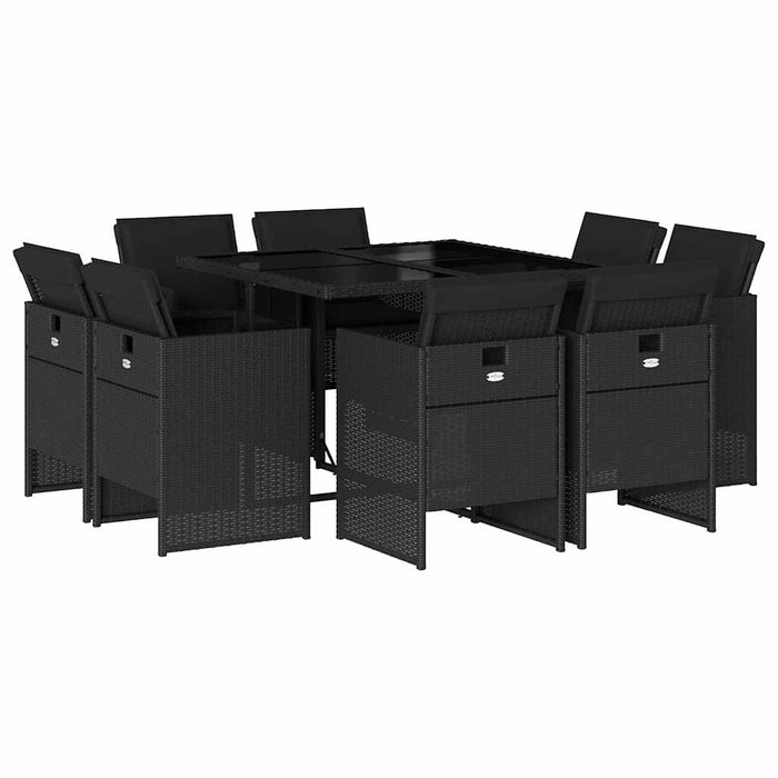 Set mobilier de grădină cu perne, 9 piese, negru, poliratan WALTI