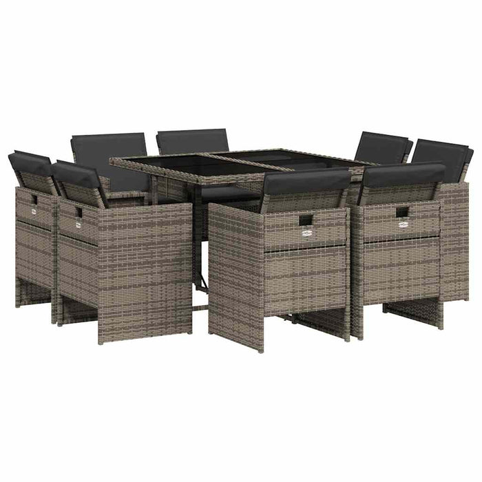 Set mobilier grădină cu perne, 9 piese, gri, poliratan - WALTI WALTI