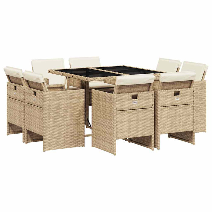 Set de masă pentru grădină, 9 piese, cu perne, bej, poliratan - WALTI WALTI