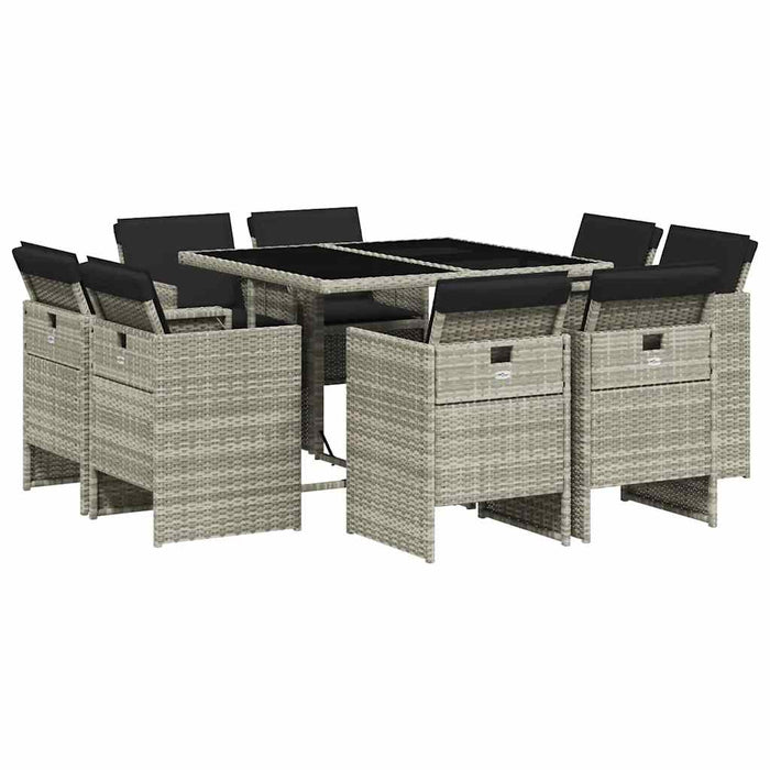 Set mobilier grădină cu perne, 9 piese, gri deschis, poliratan - WALTI WALTI