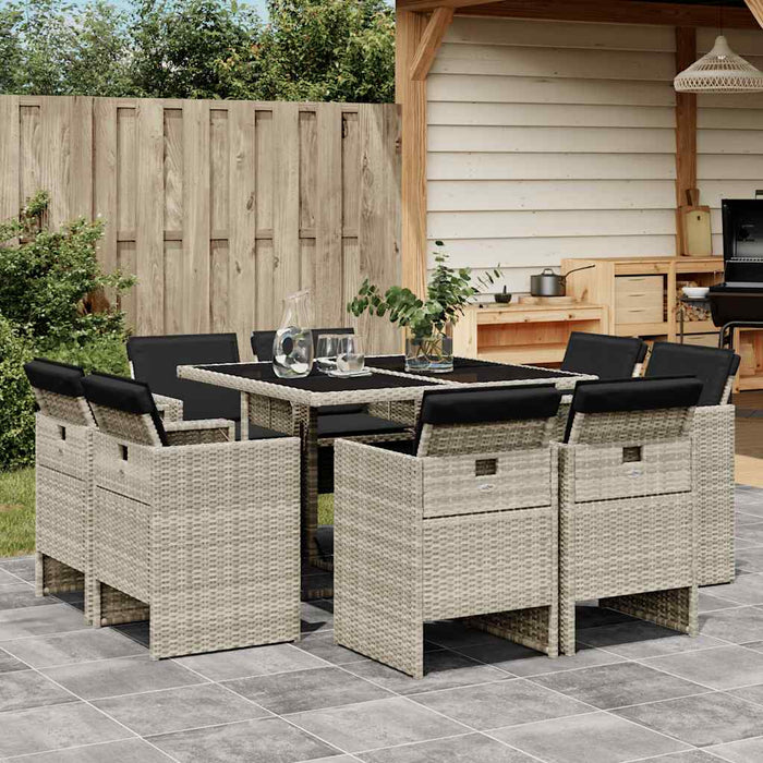 Set mobilier grădină cu perne, 9 piese, gri deschis, poliratan - WALTI WALTI