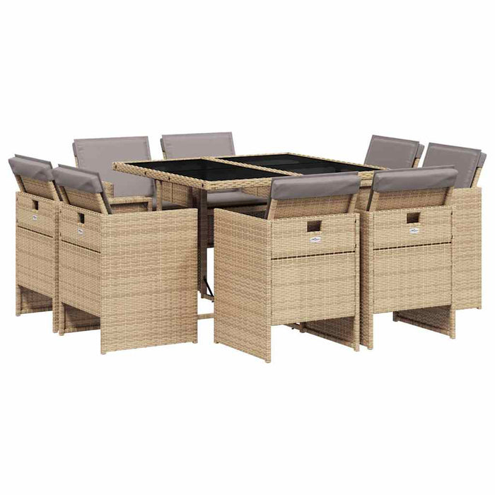 Set de masă pentru grădină, 9 piese, cu perne, bej, poliratan - WALTI WALTI
