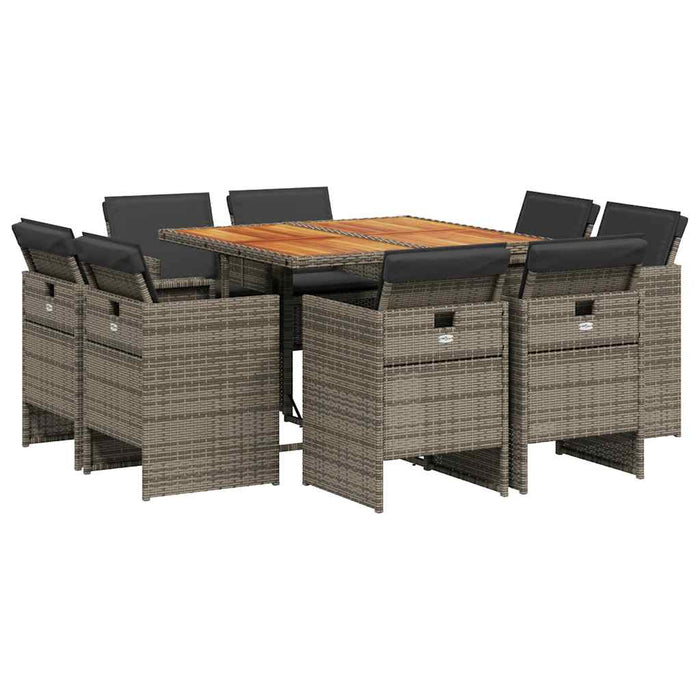 Set mobilier grădină cu perne, 9 piese, gri, poliratan WALTI