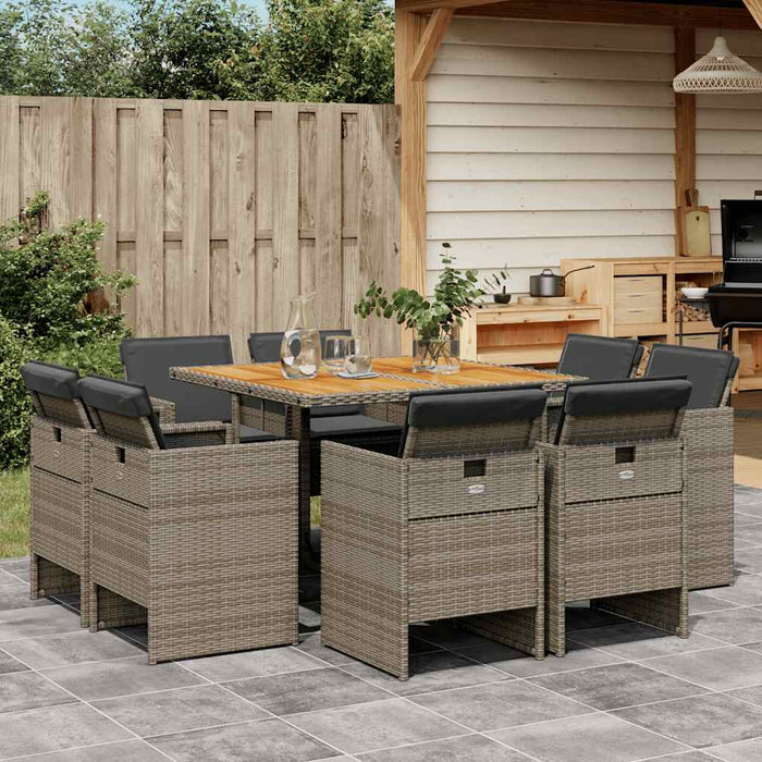 Set mobilier grădină cu perne, 9 piese, gri, poliratan WALTI