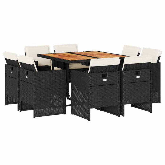 Set mobilier de grădină cu perne, 9 piese, negru, poliratan WALTI