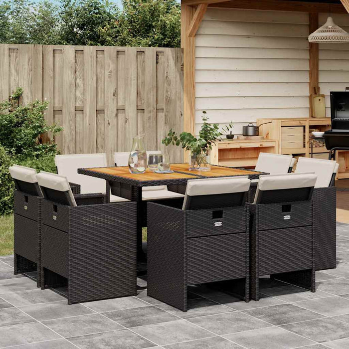 Set mobilier de grădină cu perne, 9 piese, negru, poliratan WALTI