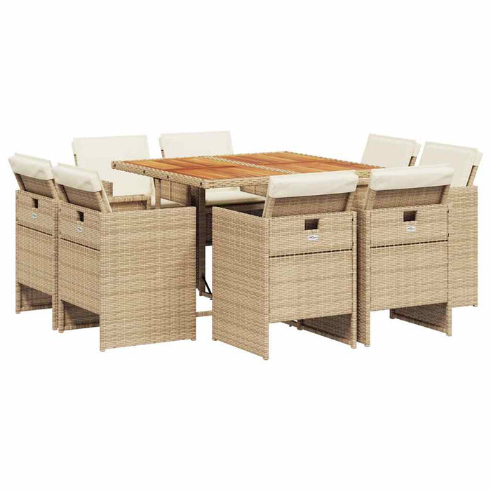 Set de masă pentru grădină, 9 piese, cu perne, bej, poliratan - WALTI WALTI