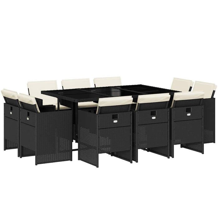 Set mobilier de exterior cu perne, 11 piese, negru, poliratan - WALTI WALTI