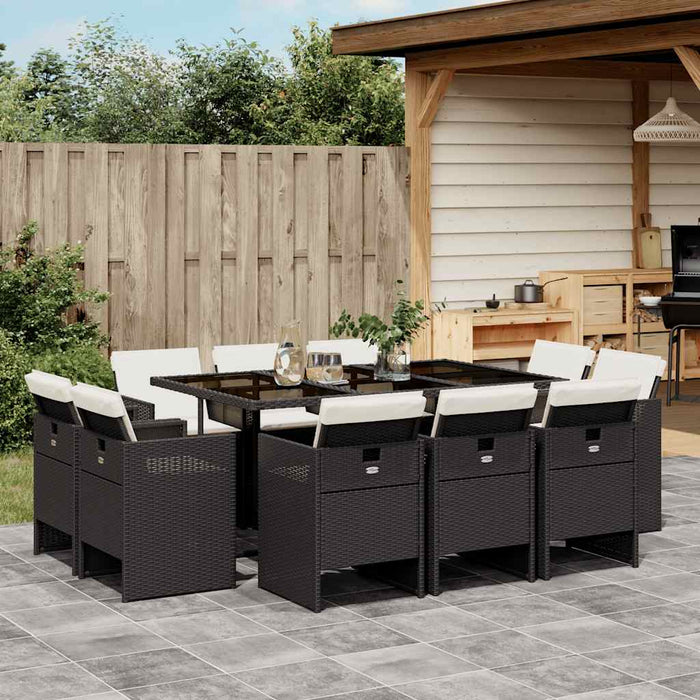 Set mobilier de exterior cu perne, 11 piese, negru, poliratan - WALTI WALTI